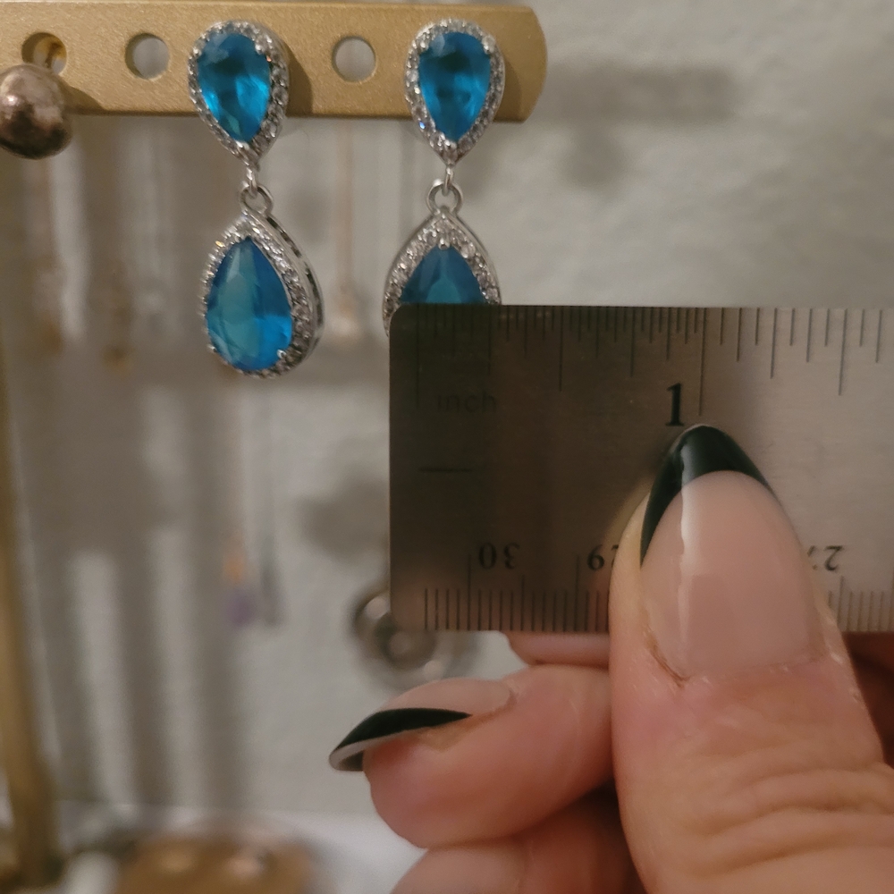 David's Bridal Blue and Silver Drop Earrings - Picture 4 of 5